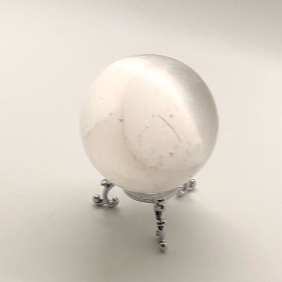 Crystal Selenite Ball, Polished Quartz Sphere on tripod stand - Picture 2 of 16